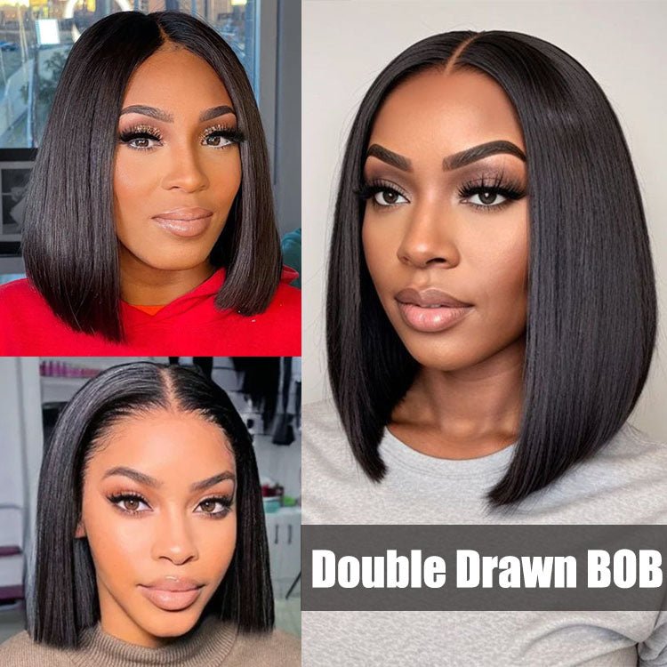 ReadytoGo Glueless Blunt Cut Straight Bob Wig Double Drawn Kim K Wig Deep Part 2x6 Lace Wig - Superlovehair