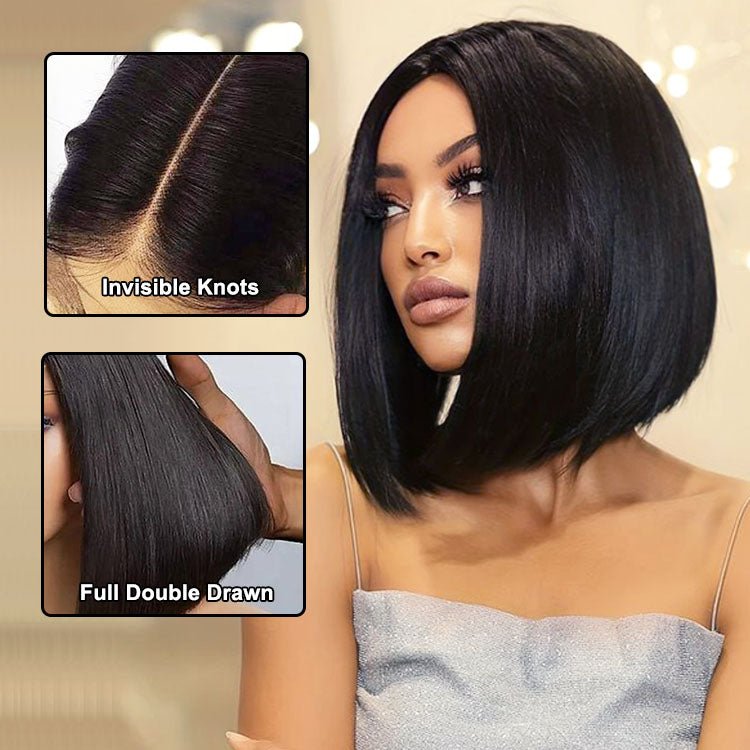 ReadytoGo Glueless Blunt Cut Straight Bob Wig Double Drawn Kim K Wig Deep Part 2x6 Lace Wig - Superlovehair