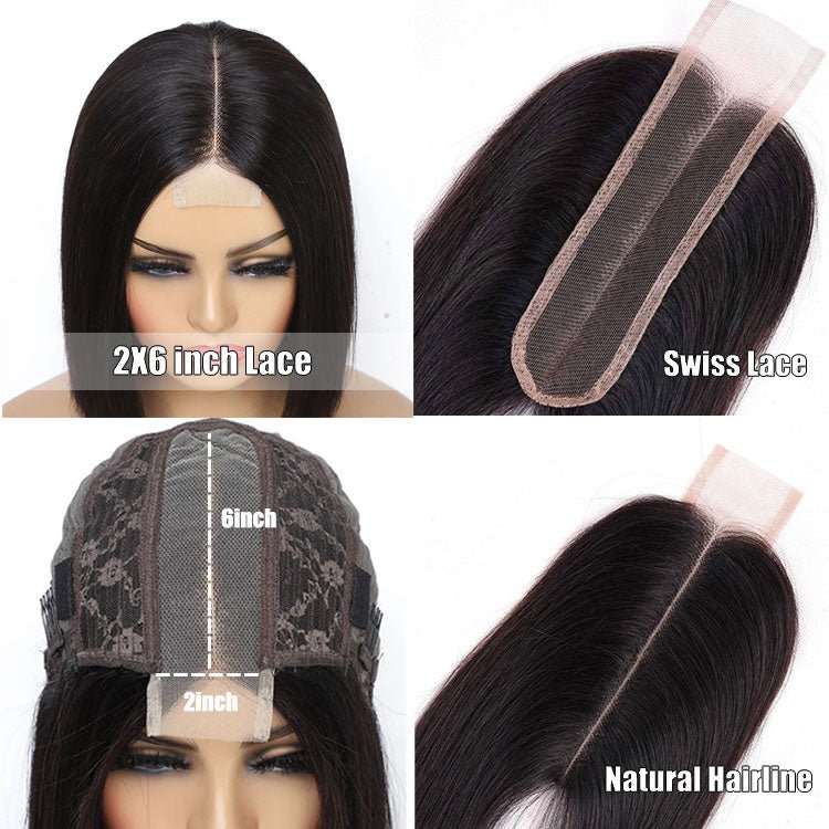 ReadytoGo Glueless Blunt Cut Straight Bob Wig Double Drawn Kim K Wig Deep Part 2x6 Lace Wig - Superlovehair