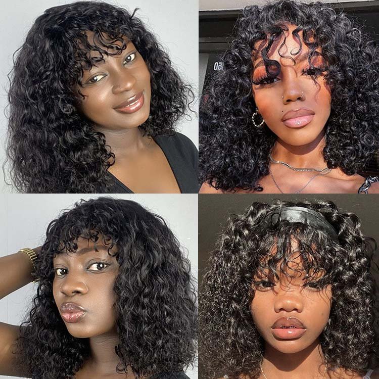 Readytogo Glueless Water Wave Short Bob Wig with Bangs Brazilian Virgin Human Hair - Superlovehair