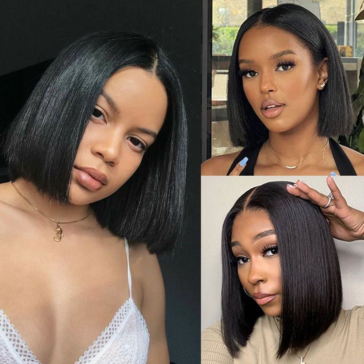 Straight Bob 13x1 Lace Frontal Wig Natural Black Hair - Superlovehair