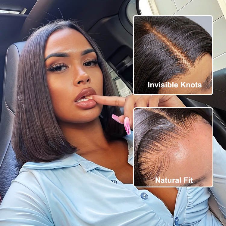 Straight Bob 13x1 Lace Frontal Wig Natural Black Hair - Superlovehair
