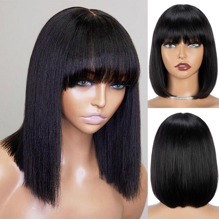Straight Fringe Bob Wig With Bangs Brazilian Short Bob Human Hair Wigs For Women Machine Made Wig With Bangs Remy Hair Full Wig Natural Color - Superlovehair