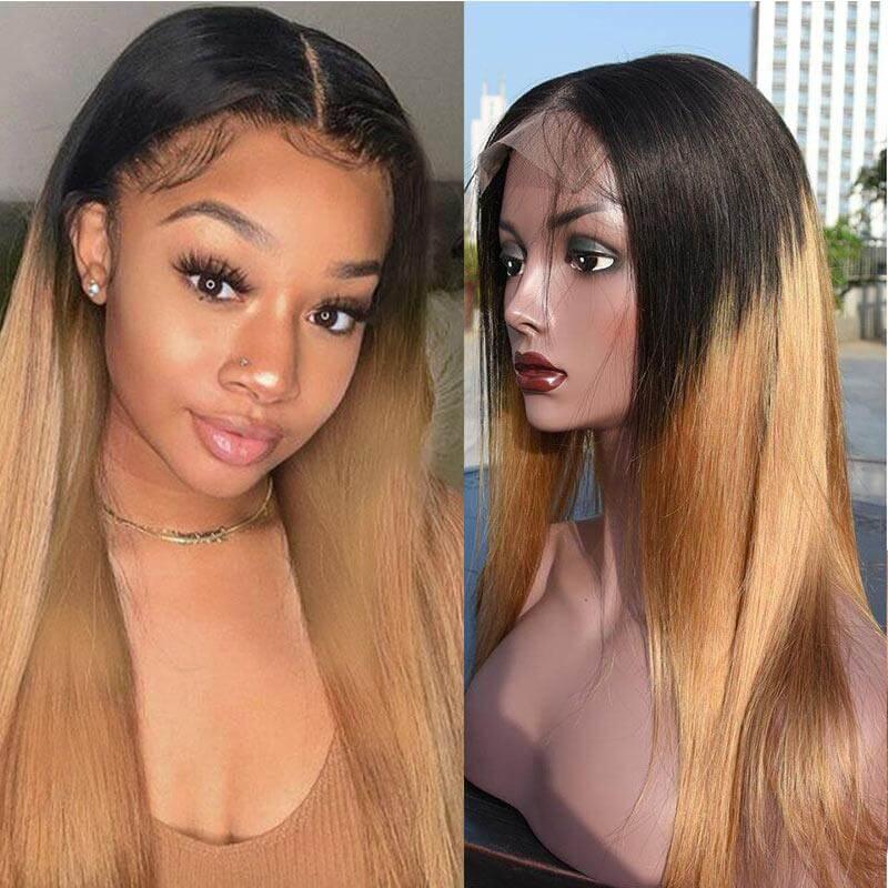 Straight Human Hair Lace Closure Wig Ombre 1B/30 Color Hair 16 Inch Superlove Hair - Superlovehair