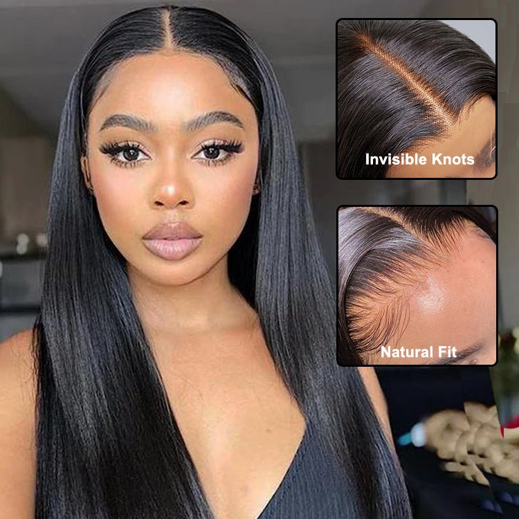 Superlove glueless Straight Wig 4x4 Lace Closure Natural Black Human hair - Superlovehair
