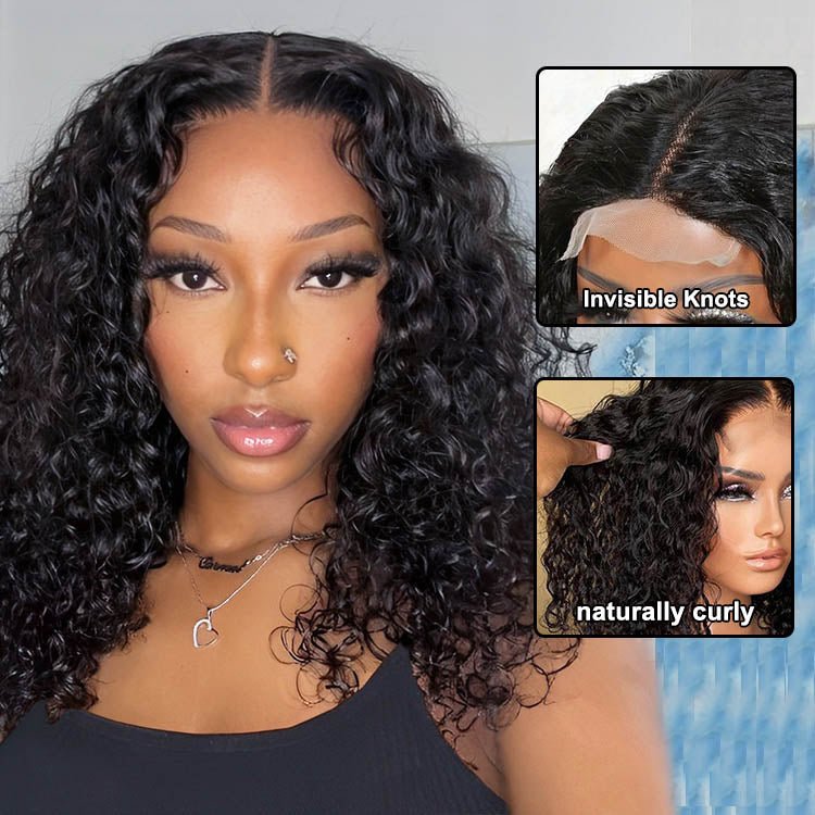 Water Wave Bob Wig 4x4 Lace Closure Human Hair Wigs Brazilian Hair - Superlovehair