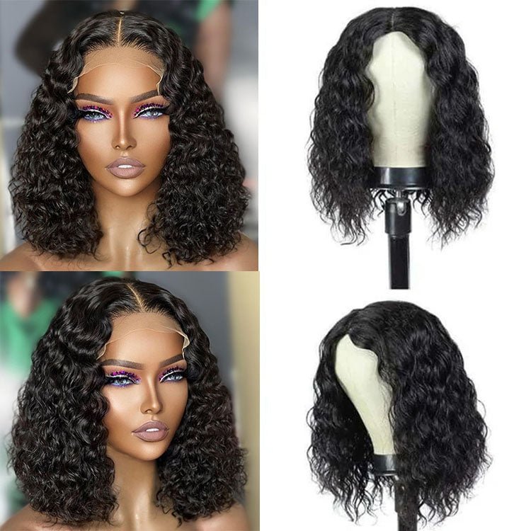 Water Wave Bob Wig 4x4 Lace Closure Human Hair Wigs Brazilian Hair - Superlovehair