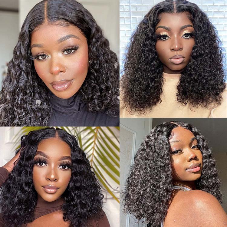 Water Wave Bob Wig 4x4 Lace Closure Human Hair Wigs Brazilian Hair - Superlovehair