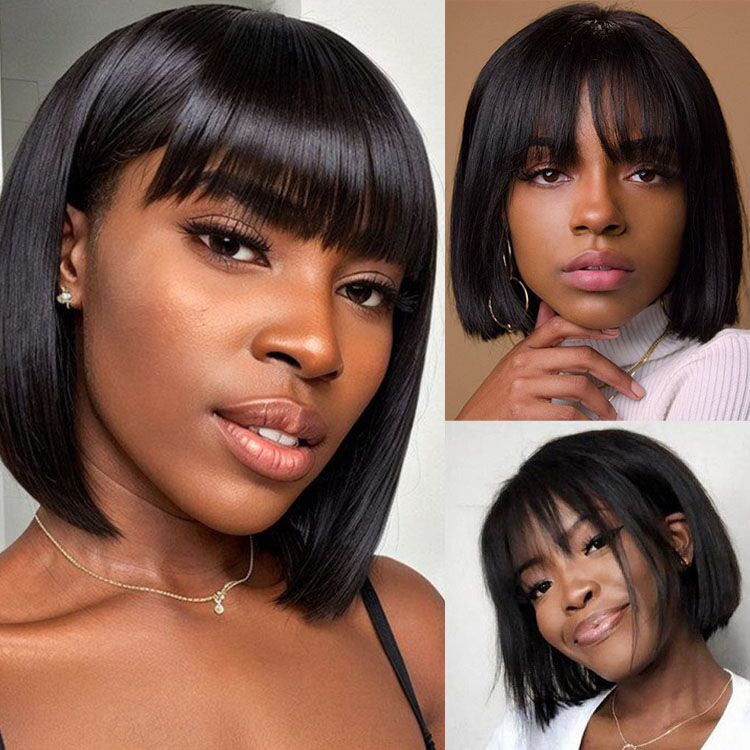 Worth Having- Superlove Glueless Mini Hd Lace Breathable Cap Silk Straight Bob Wig Human Hair with Bangs - Superlovehair