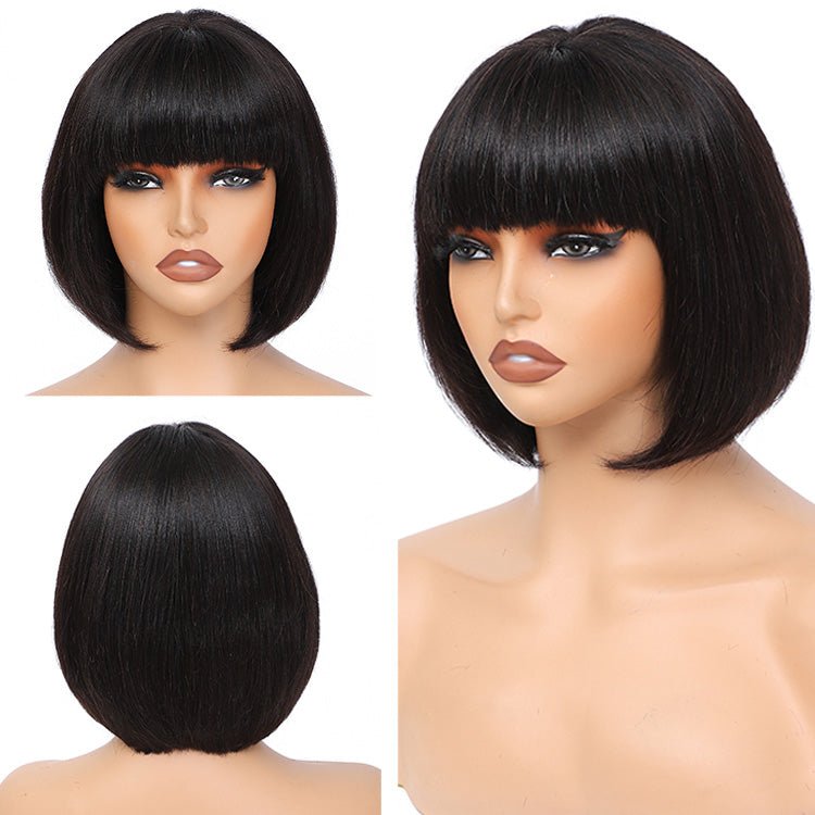 Worth Having- Superlove Glueless Mini Hd Lace Breathable Cap Silk Straight Bob Wig Human Hair with Bangs - Superlovehair