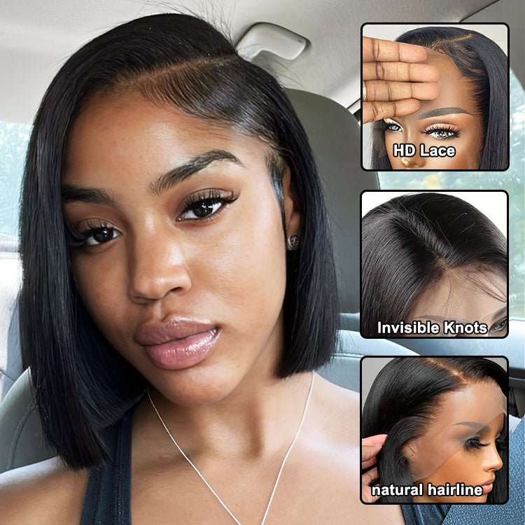 Worth Having-Superlove Glueless Straight HD lace human hair Anti-slip tape breathable Cap bob wig - Superlovehair