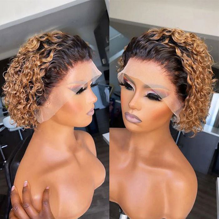 Worth | Pixie Cut Short Curly Wigs 13x1 Lace Front Wig 1B/27# Ombre Human Hair - Superlovehair