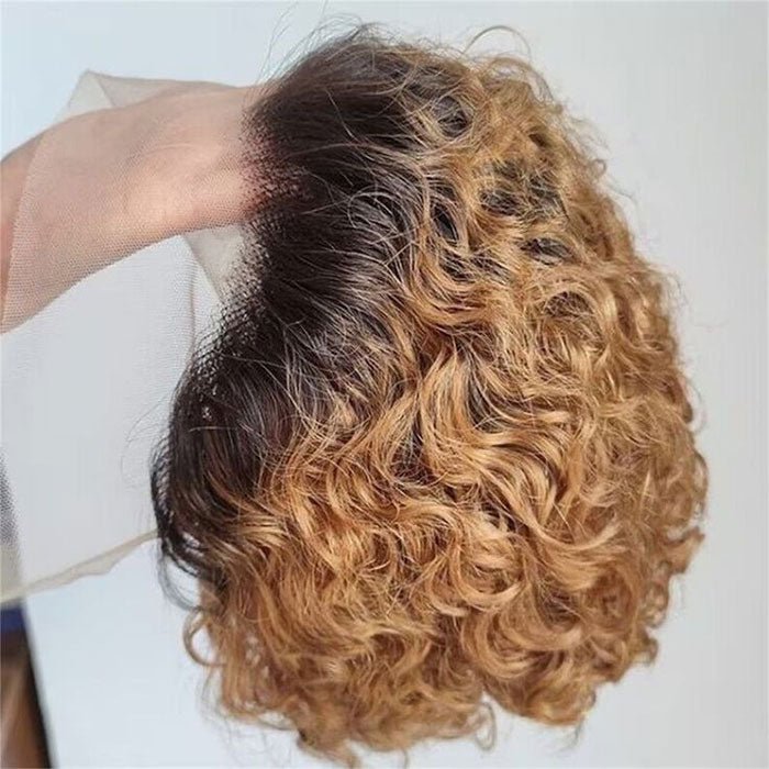 Worth | Pixie Cut Short Curly Wigs 13x1 Lace Front Wig 1B/27# Ombre Human Hair - Superlovehair