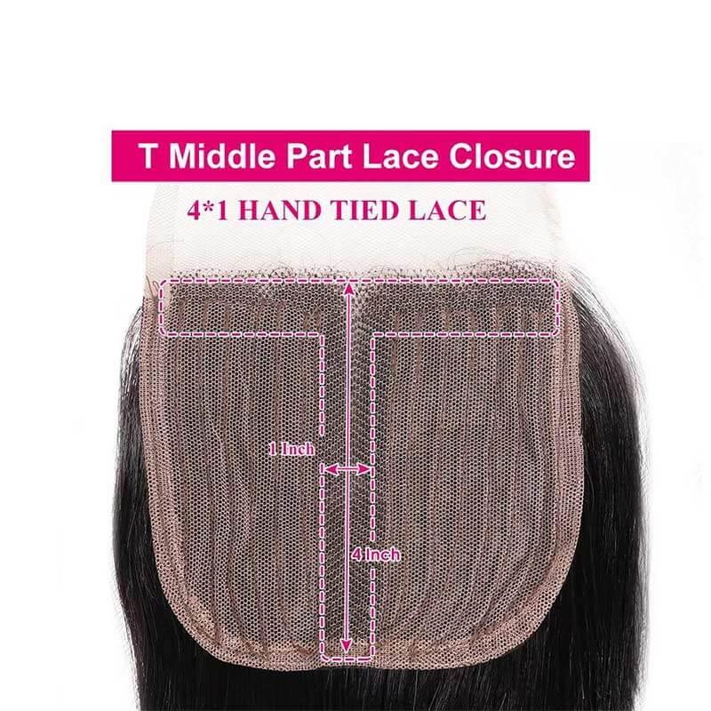 12A Straight 3 Bundles Mongolian Human Hair with T Part Middle Part Closure - Superlovehair