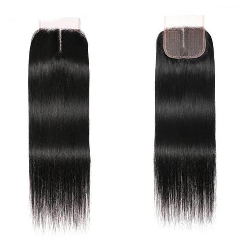 12A Straight 3 Bundles Mongolian Human Hair with T Part Middle Part Closure - Superlovehair