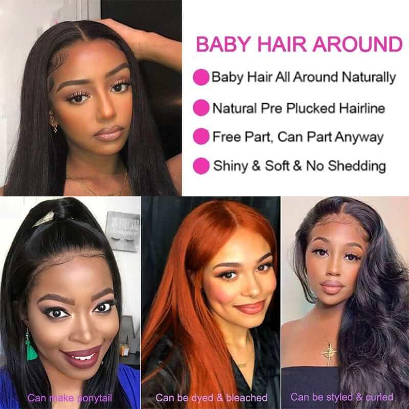 13x6 Lace Front Wigs Human Hair Transparent Straight Lace Frontal Wigs Peruvian Human Hair Pre Plucked with Baby Hair - Superlovehair