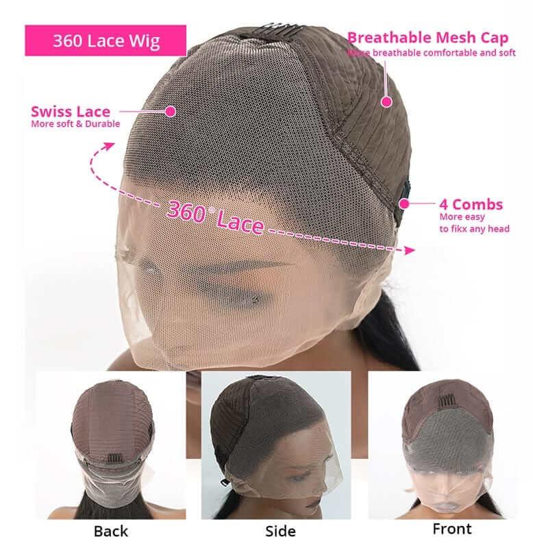 360 Lace Frontal Wig Mongolian Straight Human Hair Wig for Black Women Natural Color Remy Hair - Superlovehair