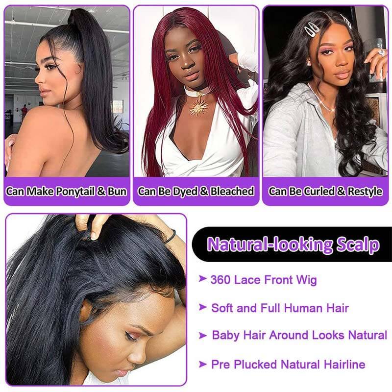 360 Lace Frontal Wig Mongolian Straight Human Hair Wig for Black Women Natural Color Remy Hair - Superlovehair