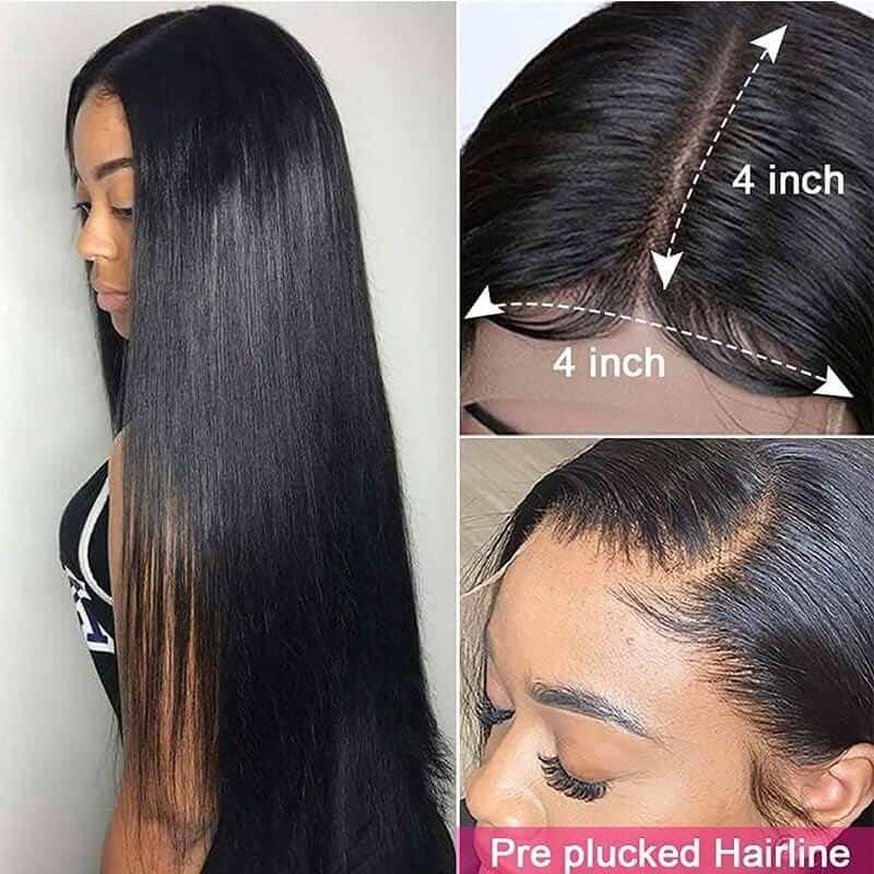 4x4 Lace Closure Wig for Black Women Straight Malaysian Human hair Pre Plucked with Baby Hair - Superlovehair