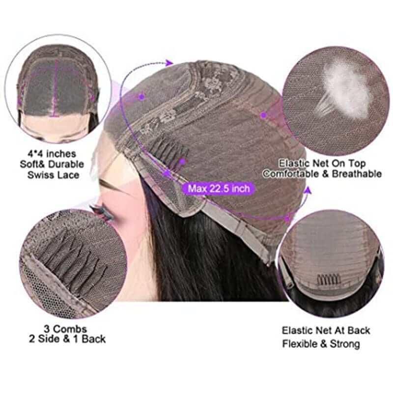 4x4 Lace Closure Wig Glueless Straight Mongolian Human Hair with Baby Hair For Women - Superlovehair