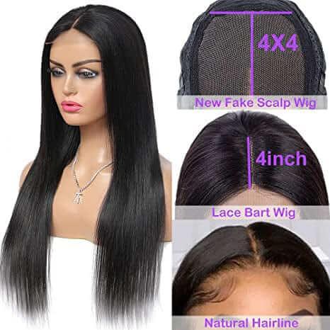 4x4 Lace Closure Wig Glueless Straight Mongolian Human Hair with Baby Hair For Women - Superlovehair