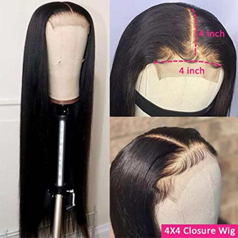 4x4 Lace Closure Wig Glueless Straight Mongolian Human Hair with Baby Hair For Women - Superlovehair