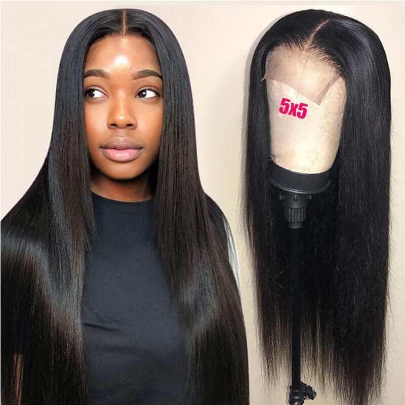 5x5 Lace Closure Wig Indian Human Hair Natural Hairline With Baby Hair Natural Color - Superlovehair