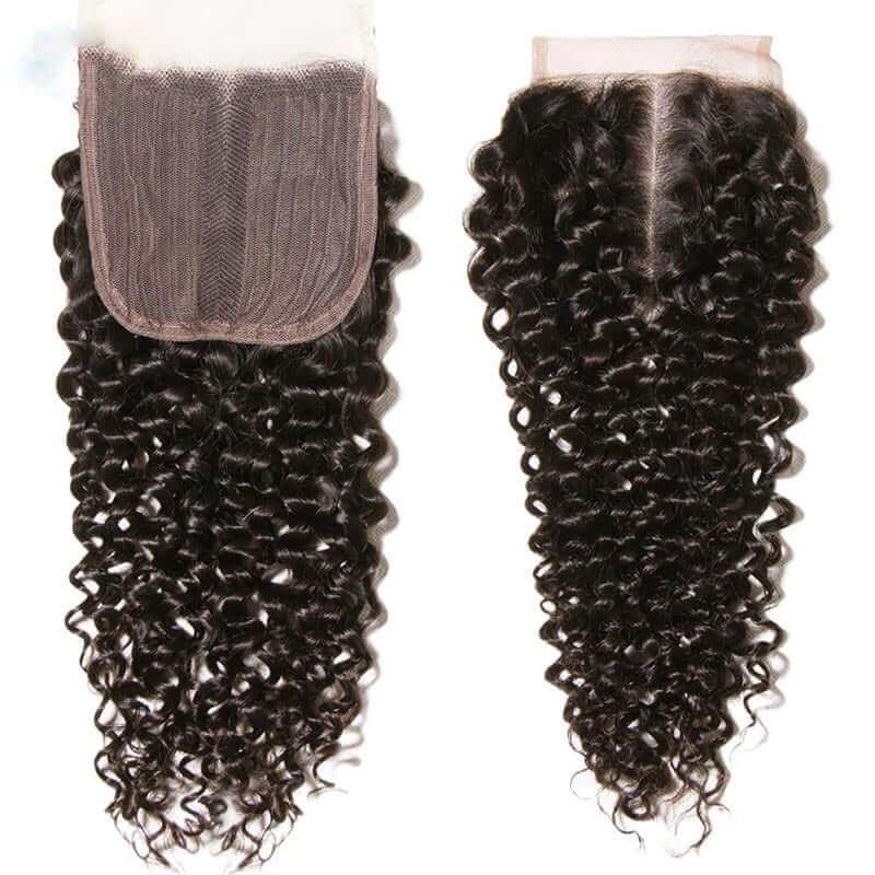 Brazilian Kinky Curly 3 Bundles With 4x1 T Part Lace Closure Jerry Curly Remy Human Hair Extensions - Superlovehair