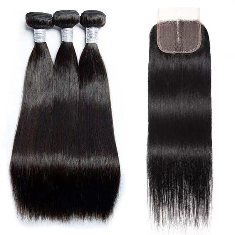 Brazilian Straight Hair 3 Bundles With 4X1 T Part Lace Closure 12A Grade Human Hair - Superlovehair