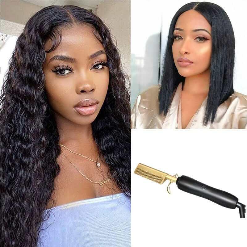 Buy 2 Get 1 Free︱Combo No.4 4x4 Water Wave Wig Straight Bob Wig Human Hair Hot Comb - Superlovehair