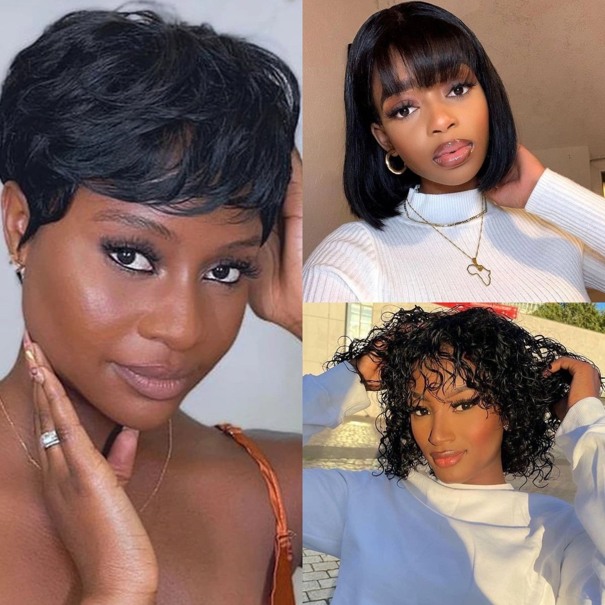 Buy 2 Get 1 Free︱Combo No.5 Razor Cut Wig,Natural Black Water Wave Fringe Bob Wig And Fringe Stright Bob Wig - Superlovehair