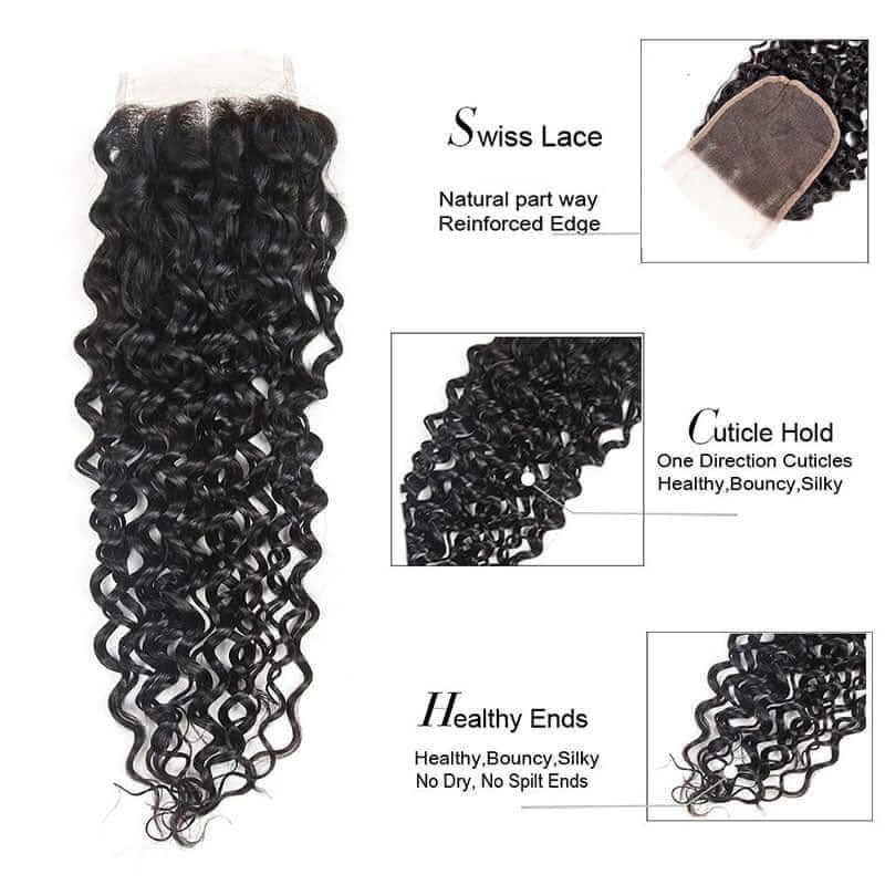 Curly Hair Lace Closure Three Way Part Lace Clousre 100% Human Hair Superlove Hair Natural Color - Superlovehair