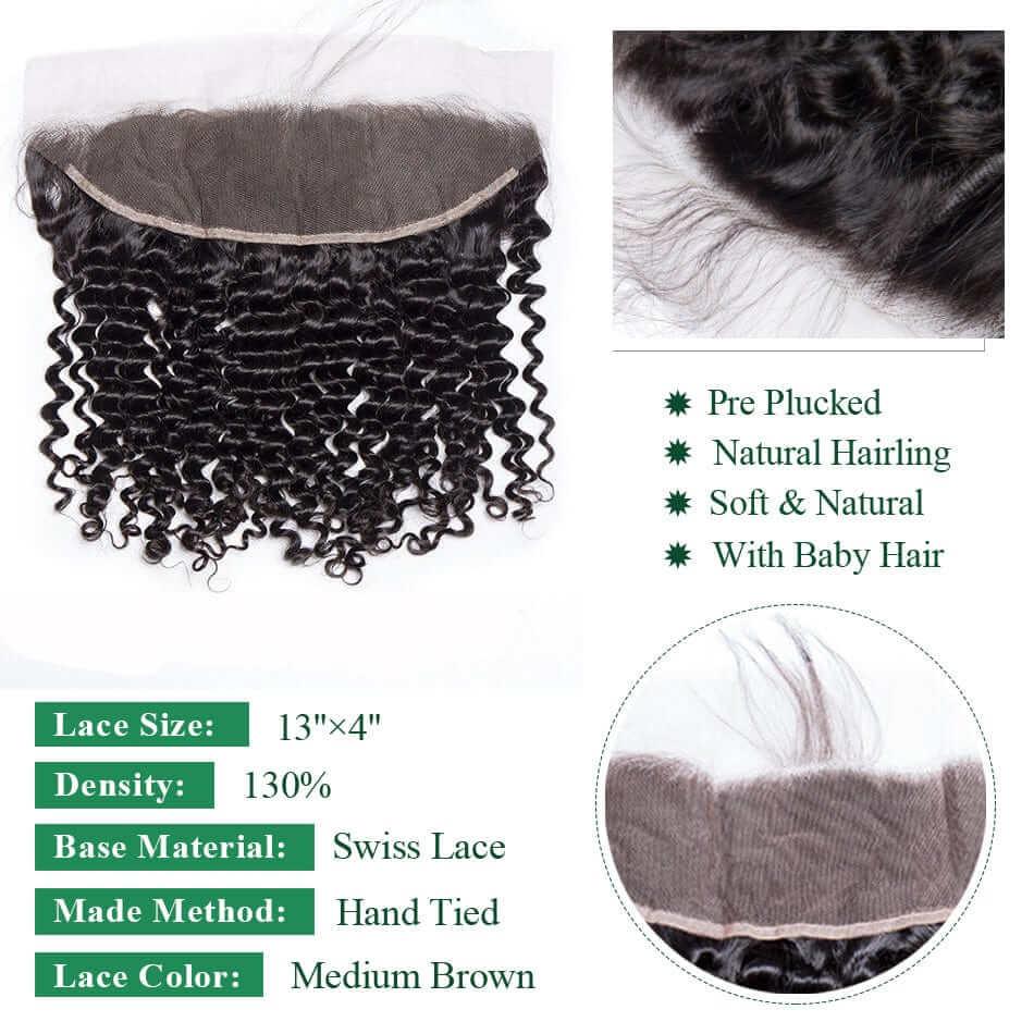 Deep Wave Hair 3 Bundles With Frontal 13x4 Free Part Lace Frontal 100% Virgin Human Hair - Superlovehair