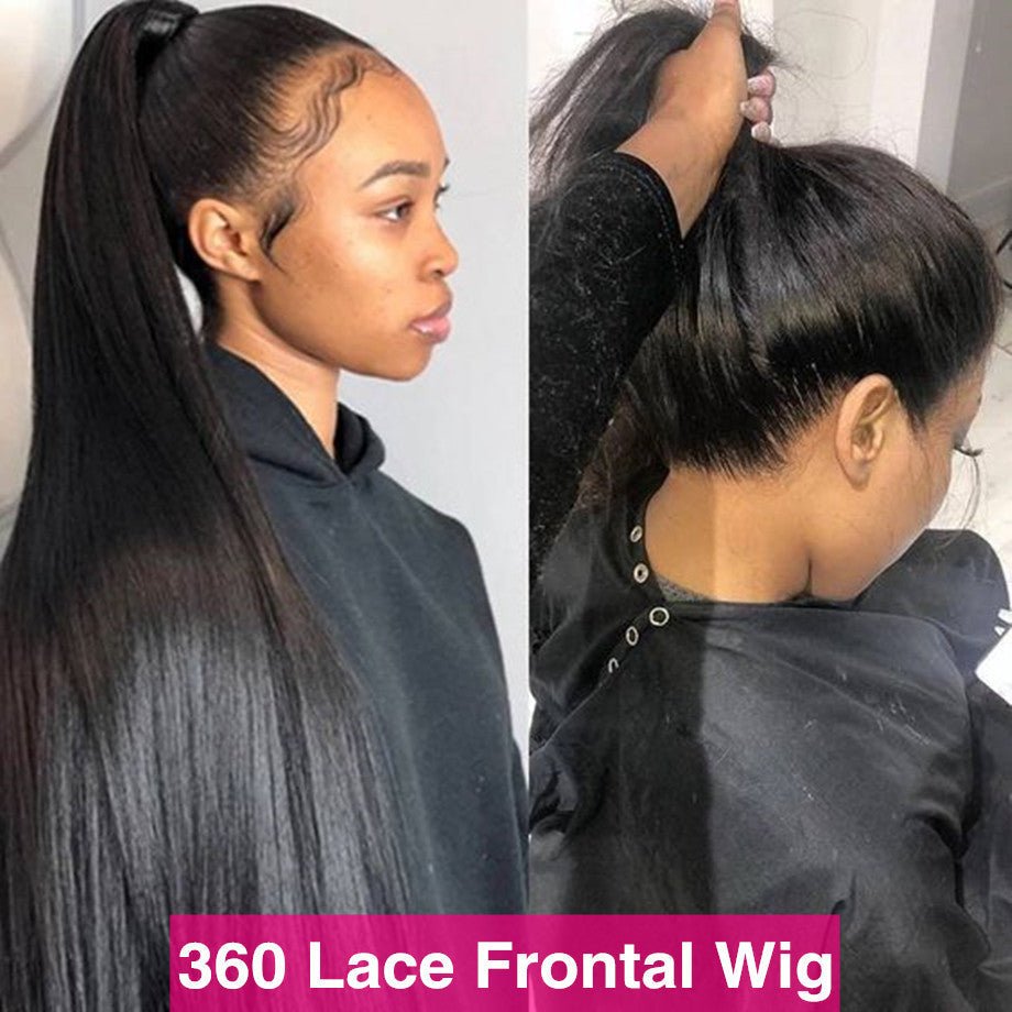 Full Frontal 360 Lace Front Wigs Straight Peruvian Human Hair Remy Hair Natural Black For Women - Superlovehair