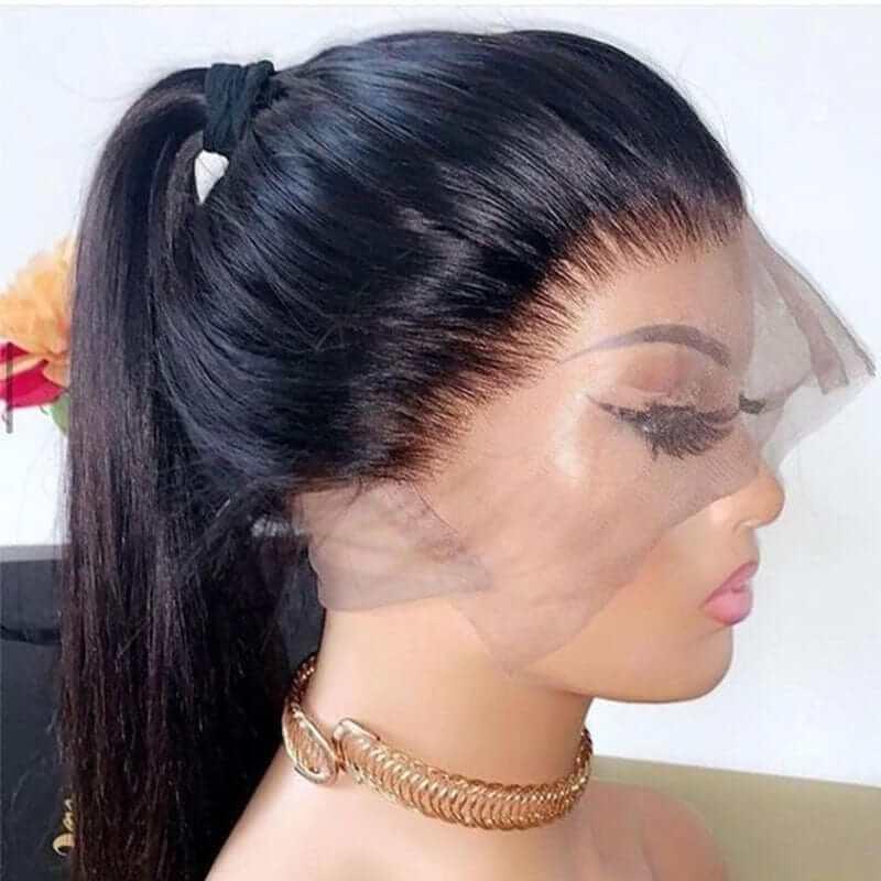 Full Frontal 360 Lace Front Wigs Straight Peruvian Human Hair Remy Hair Natural Black For Women - Superlovehair