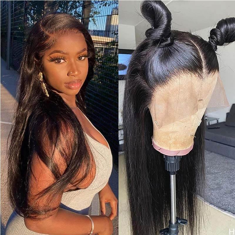 Full Frontal 360 Lace Front Wigs Straight Peruvian Human Hair Remy Hair Natural Black For Women - Superlovehair