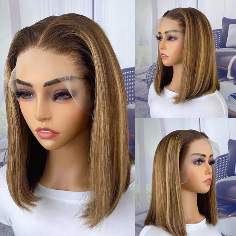 Glueless 13x4 Lace Frontal Honey Blonde Ombre Highlight Bob wig Remy Hair - Superlovehair