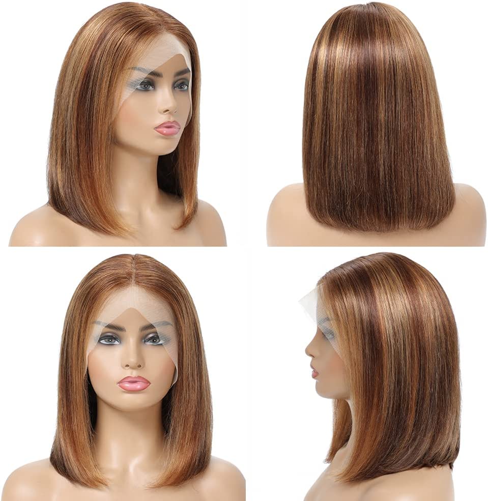 Glueless 13x4 Lace Frontal Honey Blonde Ombre Highlight Bob wig Remy Hair - Superlovehair