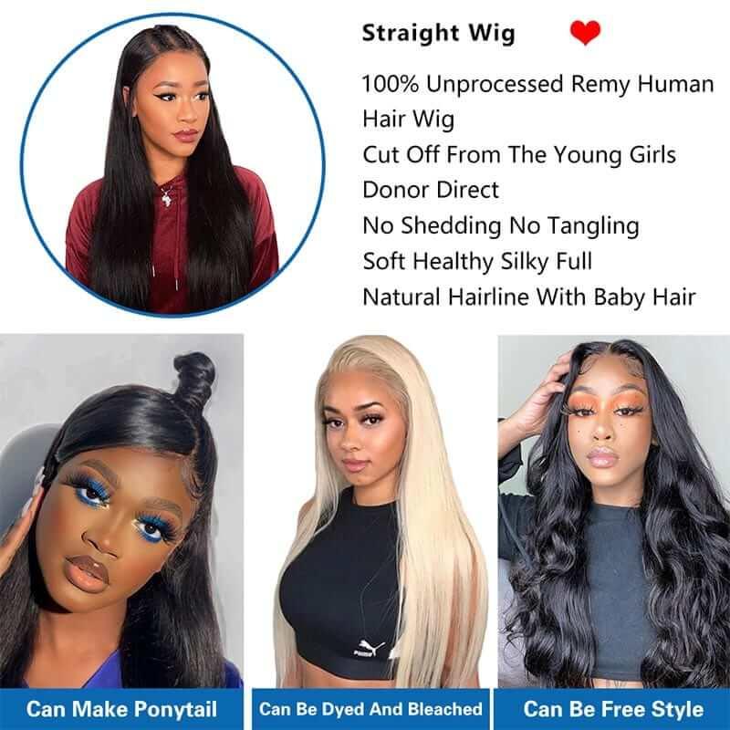 Glueless 13x6 HD Transparent Lace Frontal Straight Wigs - Superlovehair
