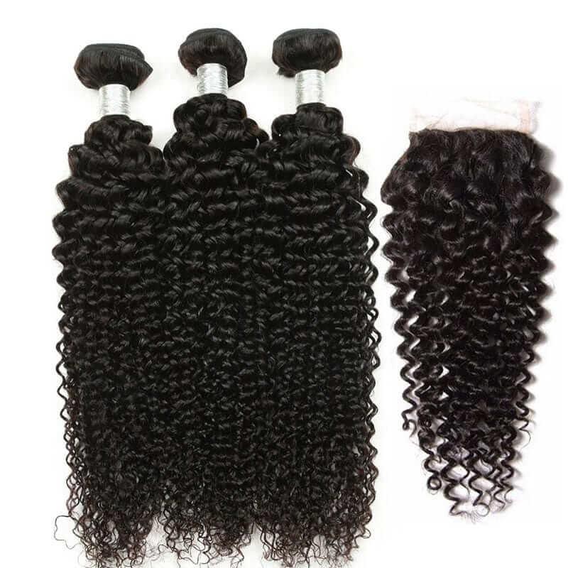 Kinky Curly 3 Bundles with 4x1 T Part Lace Closure Unprocessed Peruvian Human Hair - Superlovehair