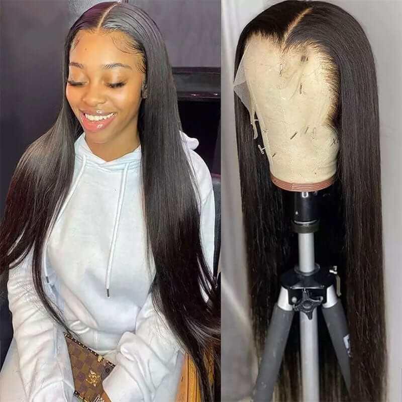 Malaysian Staright Human Hair 13x6 Lace Frontal Wig Pre Plucked Bone Straight Wigs - Superlovehair