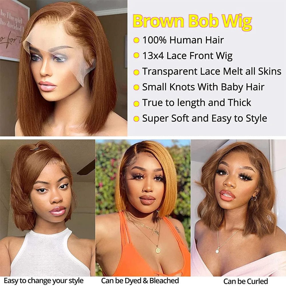 ReadytoGo Glueless 13x4 Lace Bob Wig Honey Brown #4 Color Straight Hair - Superlovehair