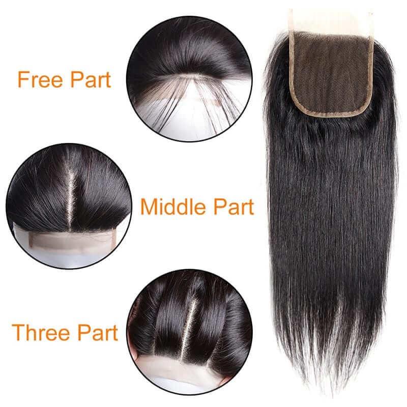 Straight Hair with 4x4 Lace Closure 3 Bundles 100% Unprocessed Malaysian Virgin Hair - Superlovehair