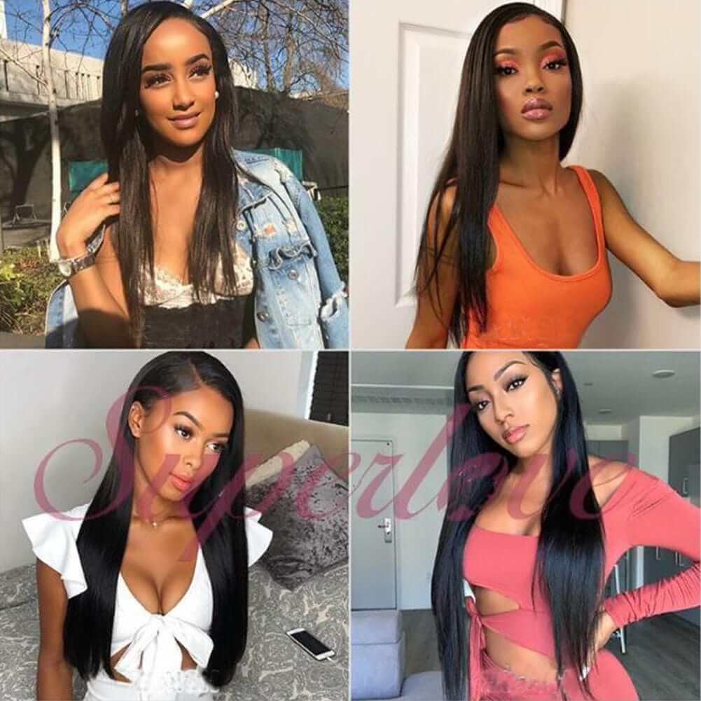 Straight Human Hair Bundles With 4x4 lace Closure Brazilian Remy Hair  Extension 3 Bundle with Closure 