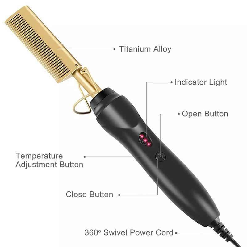 Superlove 2 in 1 Hot Comb Straightener Electric Hair Curler Flat Iron Titanium Alloy Hair Curler Brush - Superlovehair