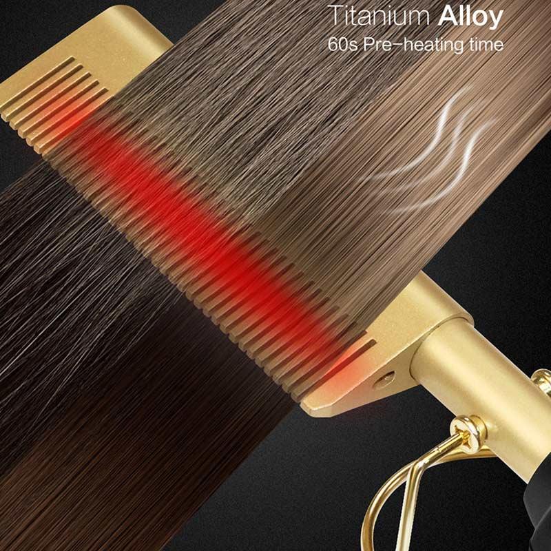 Superlove 2 in 1 Hot Comb Straightener Electric Hair Curler Flat Iron Titanium Alloy Hair Curler Brush - Superlovehair