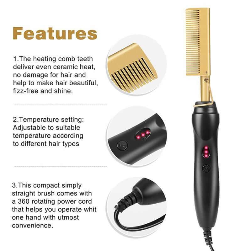 Superlove 2 in 1 Hot Comb Straightener Electric Hair Curler Flat Iron Titanium Alloy Hair Curler Brush - Superlovehair