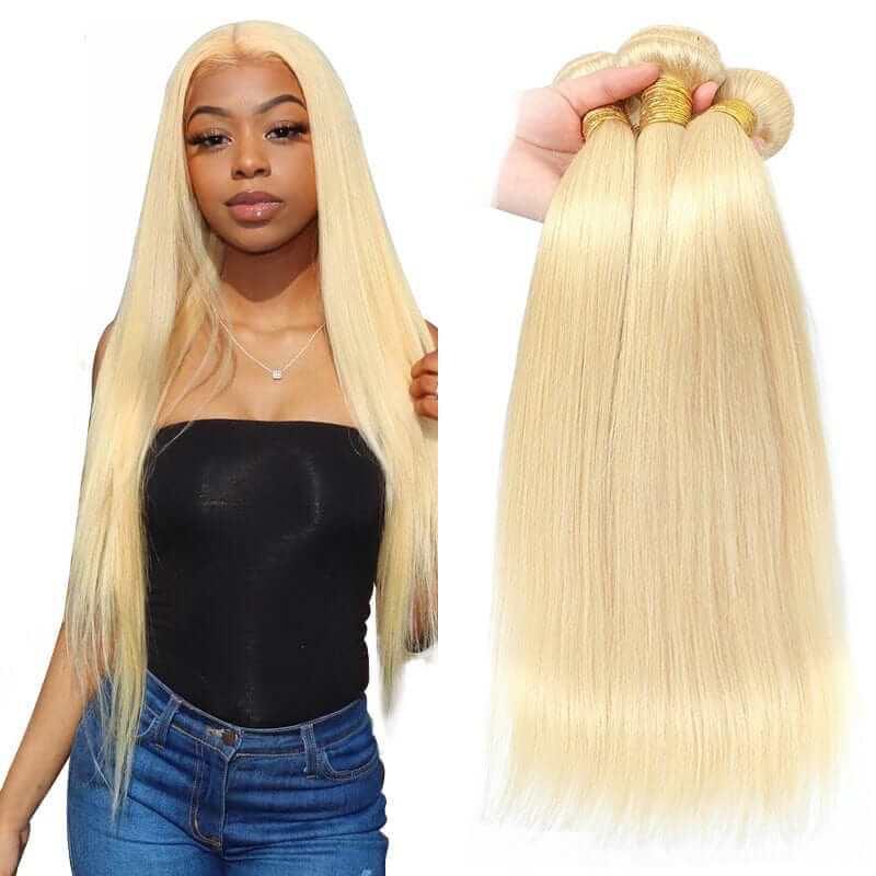 Superlove 613 Bundles 3 Bundles Blonde Brazilian Straight Human Hair Weave 12A Grade - Superlovehair