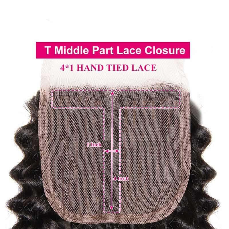 Superlove Brazilian Hair Deep Wave Bundles With Closure 4X1 T Part Lace Human Hair Bundles with Closure - Superlovehair