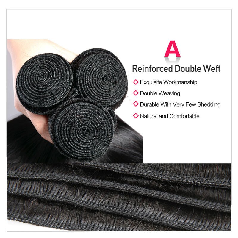 Superlove Hair 3 Bundles Straight Hair with 4x4 Lace Closure 65g/Bundle 3 Pcs/Lot Natural Black Color Double Weft Hair 10-30 Inch Hair Extensions - Superlovehair